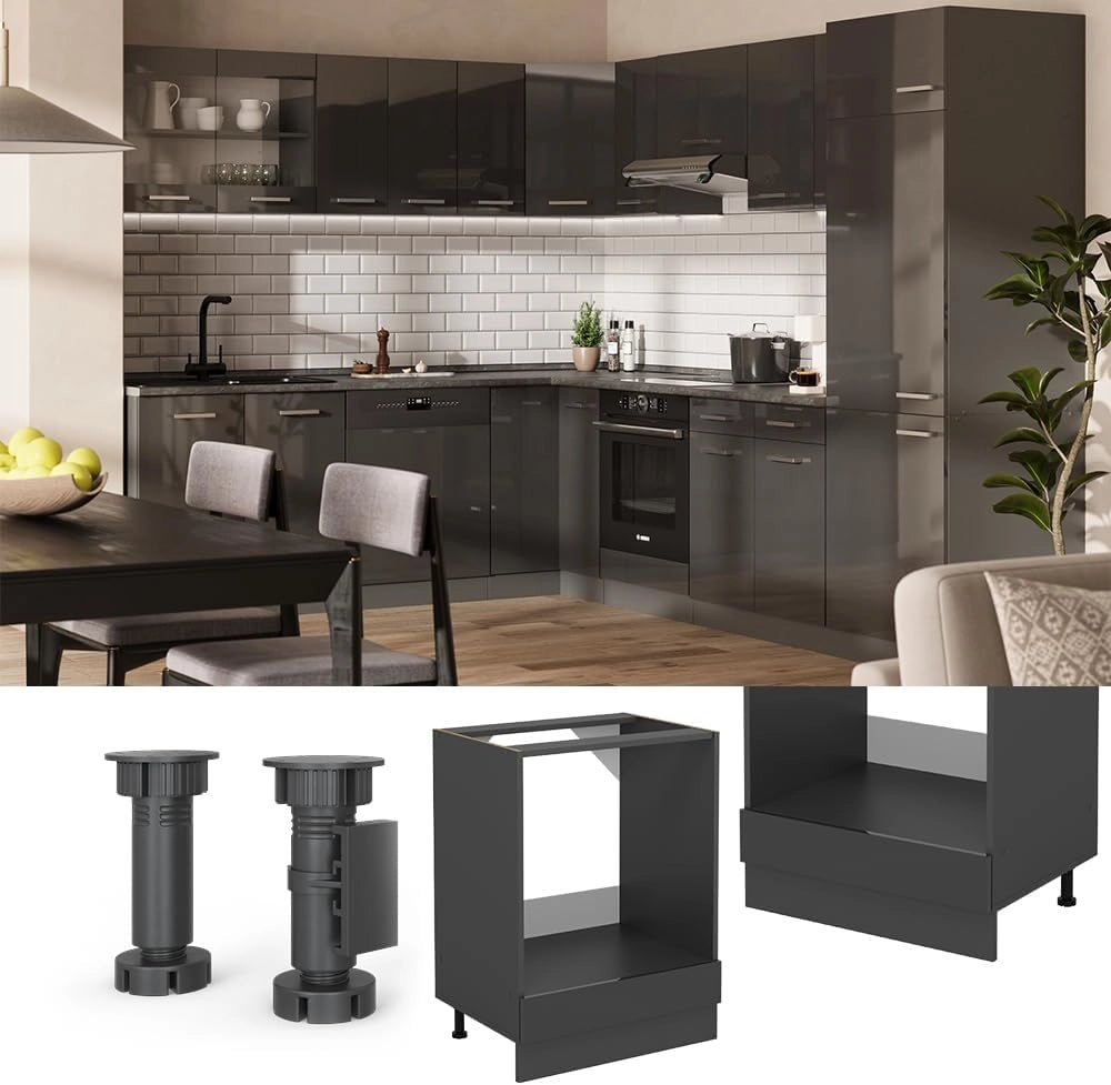 Mobile per forno da incasso R-Line, Antracite lucido, 60 cm senza piano di lavoro, per la libera combinazione all'interno di sistemi cucina modulari