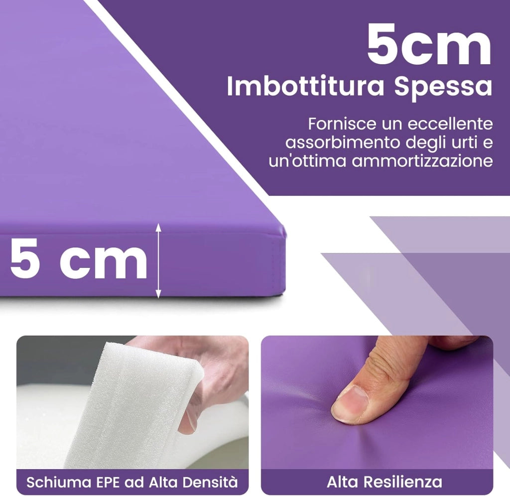 Tappetino Palestra Pieghevole a 4 Pannelli, Tappetino Ginnastica 300 x 117 x 5 CM con Maniglie e Chiusure a Strappo, per Ginnastica, Yoga e Stretching