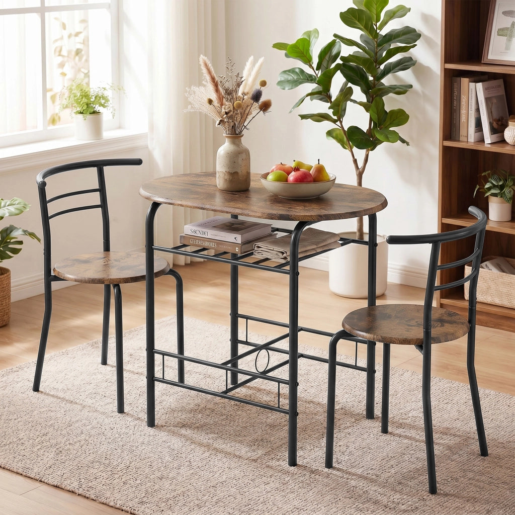 Set Tavolo da Pranzo con 2 Sedie e Ripiano ¨C Xylo ¨C Legno Effetto Rustico Marrone