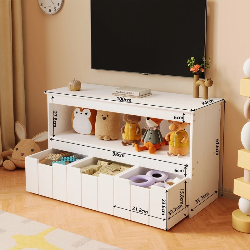 SCAFFALE CON CONTENITORI E CASSETTO PER GIOCATTOLI – ORGANIZZATORE BIANCO PER BAMBINI