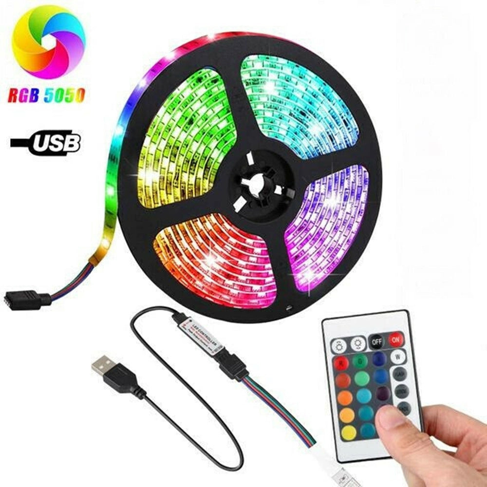 Trade Shop - Striscia Luminosa Led Rgb Smd5050 Impermeabile Ip67 Usb 5v Dc Con Telecomando 5mt Q-dt50 -