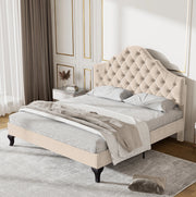 Letto imbottito 140x190 cm in velluto Off White con rete a doghe