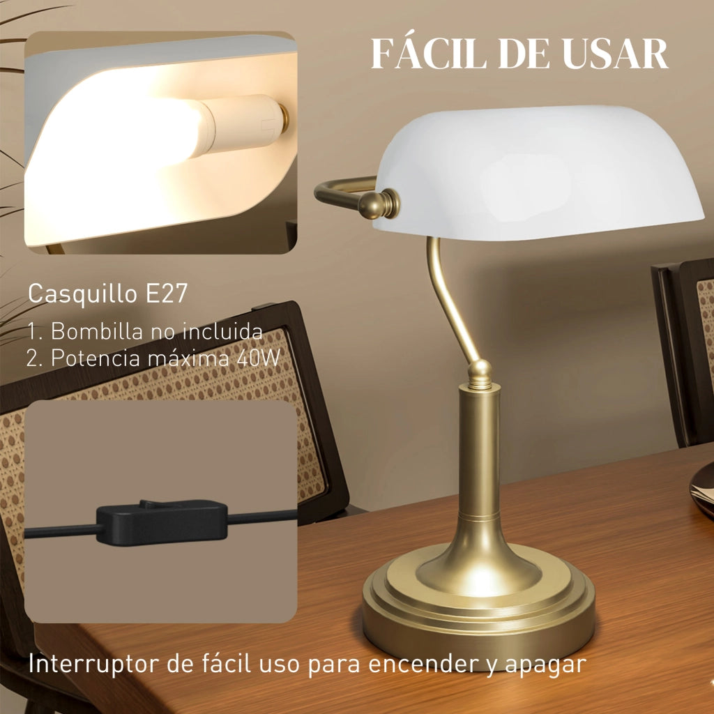 Lampada da Scrivania con Interruttore a Levetta e Paralume Regolabile ¨C Zephmum ¨C Bianco