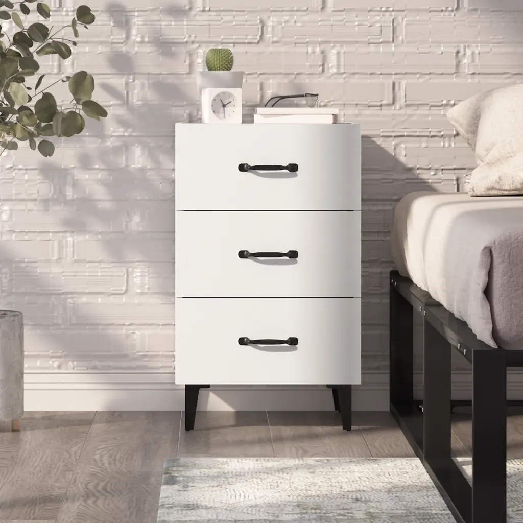 Comodino | Armadio da Notte | Mobiletto da notte Bianco 40x40x66 cm in Legno Multistrato