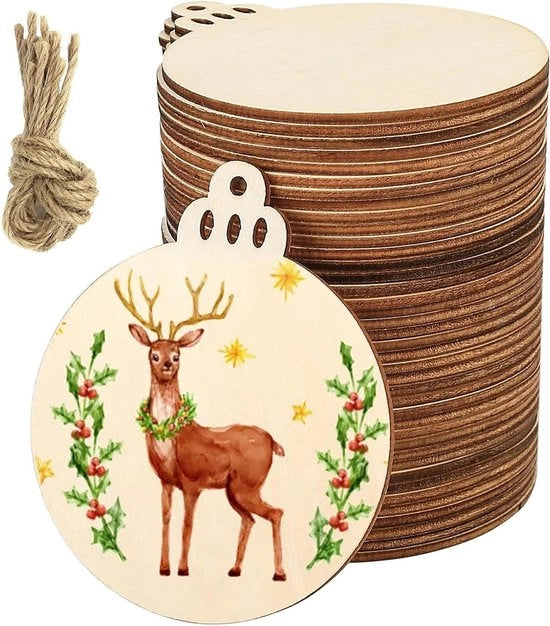 Decorazione di albero di Natale set di 40 pezzi da personalizzare - Sospensioni in legno per decorare e personalizzare con palloncini di Natale - Sospensioni per decorazione di Natale personalizzabile
