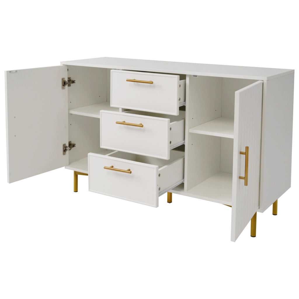 Comò moderno bianco con 2 ante, 3 cassetti e ripiano regolabile H75/B120/T40 cm