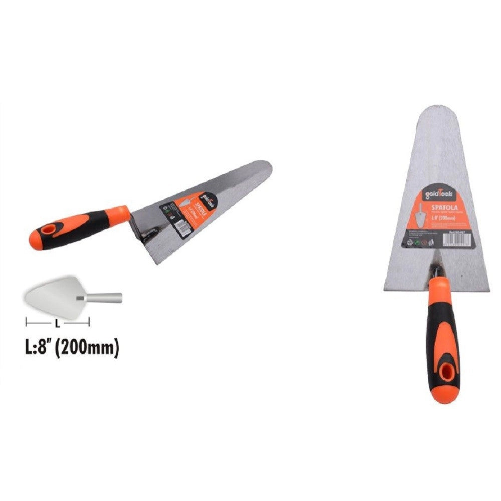 Trade Shop - Cazzuola Acciaio 200 Mm 8" Manico Antiscivolo Spatola Semicerchio Muratore 90497 -