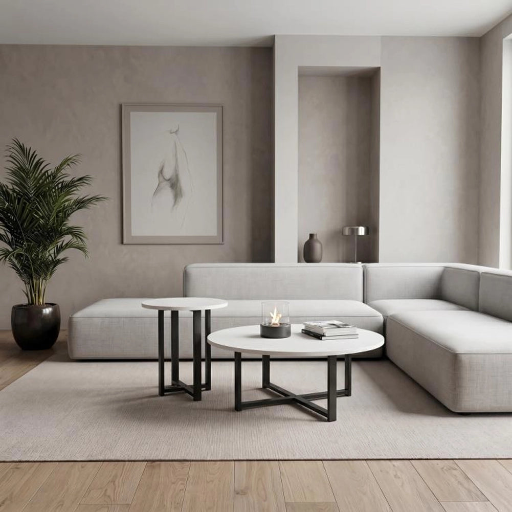Set 2 Tavolini da Caffè per Soggiorno Bianco Design Moderno Tavolo Salvaspazio