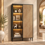 Vetrina moderna in MDF nero e legno, 90 x 40 x 135 cm
