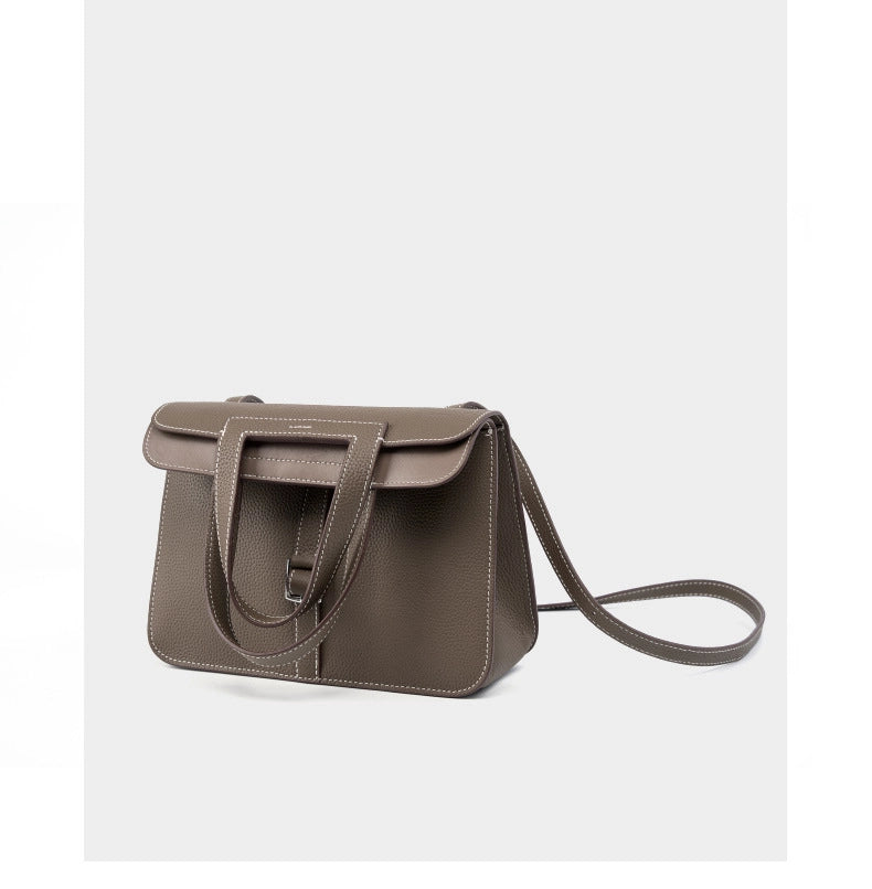 Borsa a mano casual da donna in vera pelle, grigia