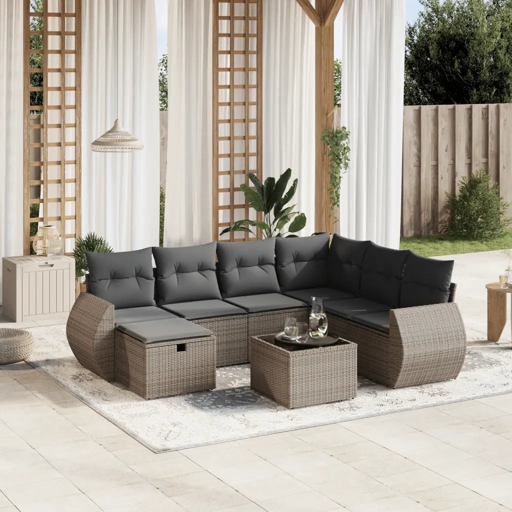 Set Divano da Giardino 8 pz con Cuscini Grigio in Polyrattan