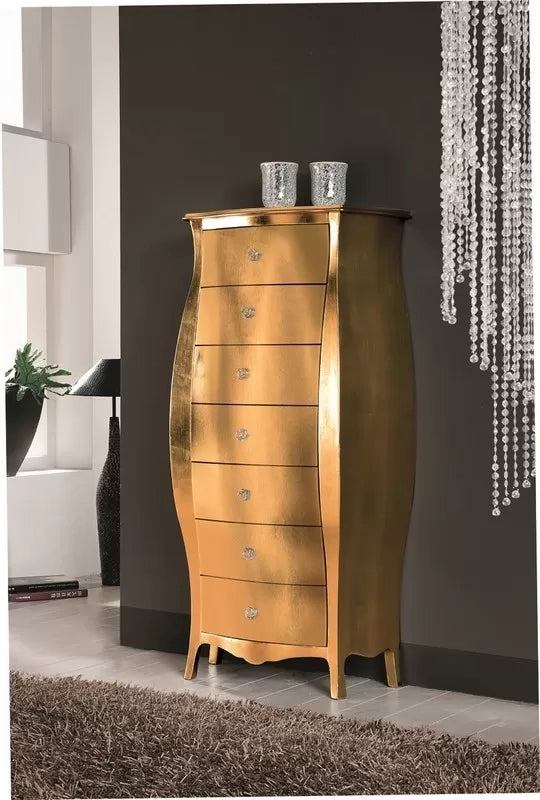 Cassettiera classica in legno bombata in foglia oro 74x37x142 (371) - Mobili 2G