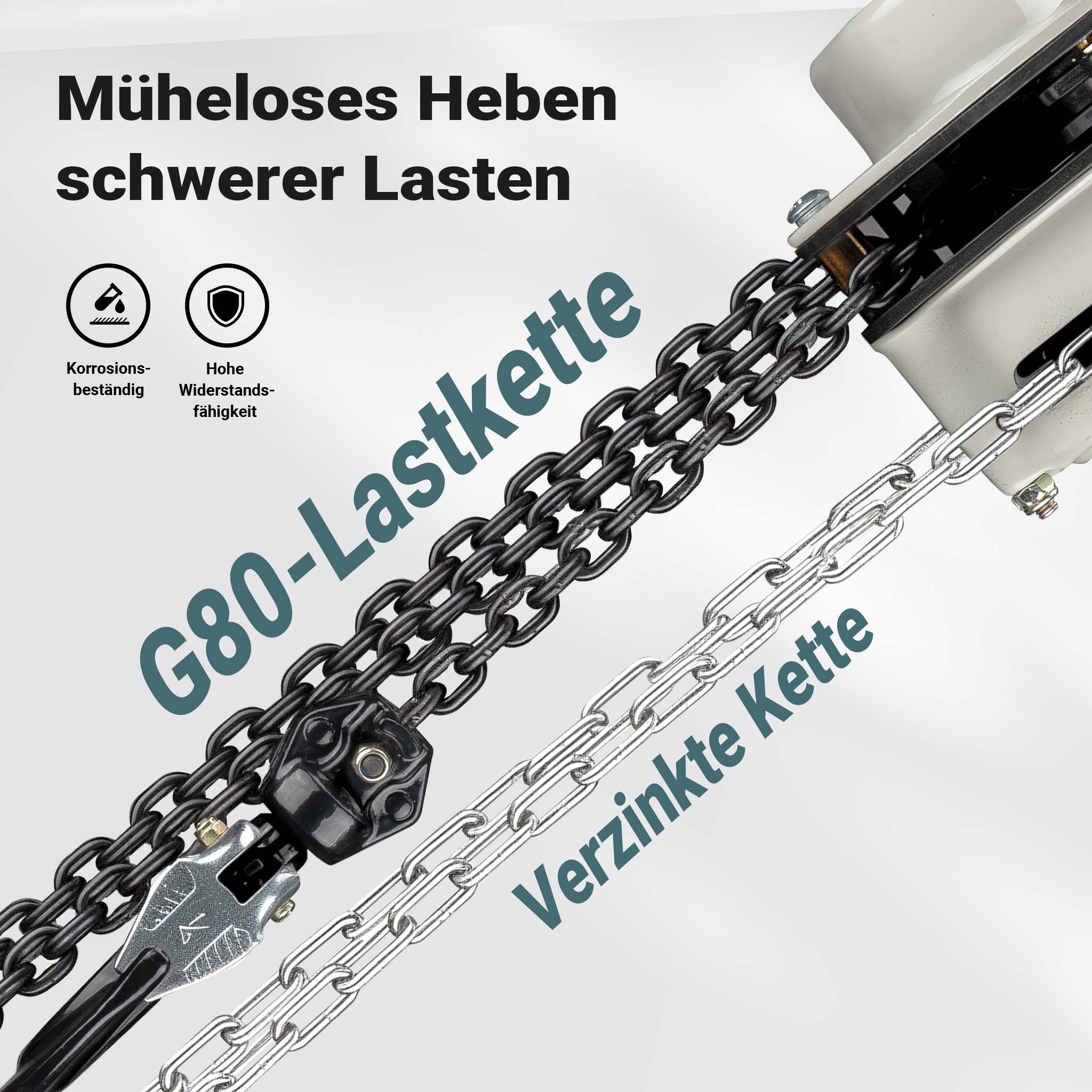 Paranco a catena manuale V21-1, capacità di carico 1 t, altezza di sollevamento 5 m, leggero e compatto, per impieghi gravosi