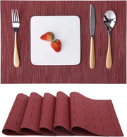 Set di piatti da tavola da 6, piatti da tavola in vinile tessuti lavabili termoresistenti antiscivolo adatto a cucina famiglia ristorante caffetteria (rosso)