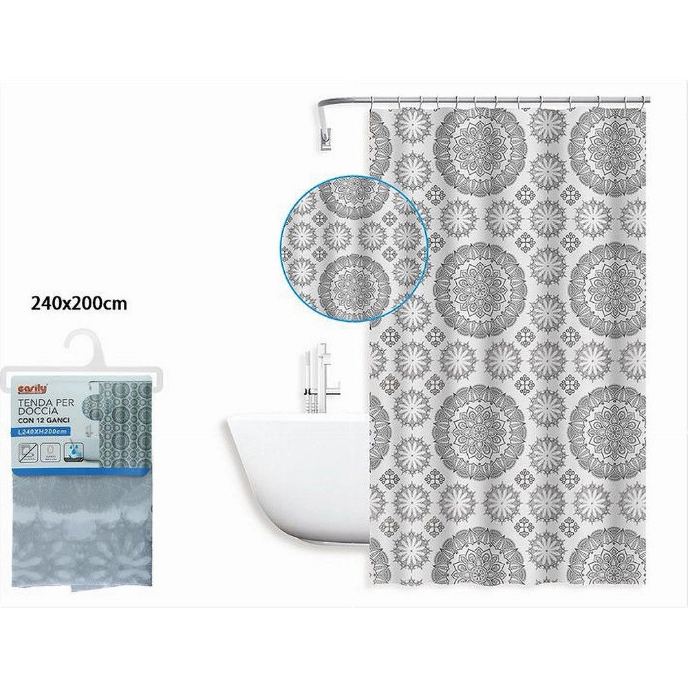 Trade Shop - Tenda Per Doccia Vasca Da Bagno Design A Mandala 240x200 Cm Con 12 Anelli 87590 -