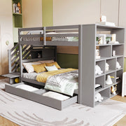 DESMIU Letto a castello 2 posti con scala contenitore, 2 cassetti e armadio grande 90 × 200 cm senza materasso Grigio