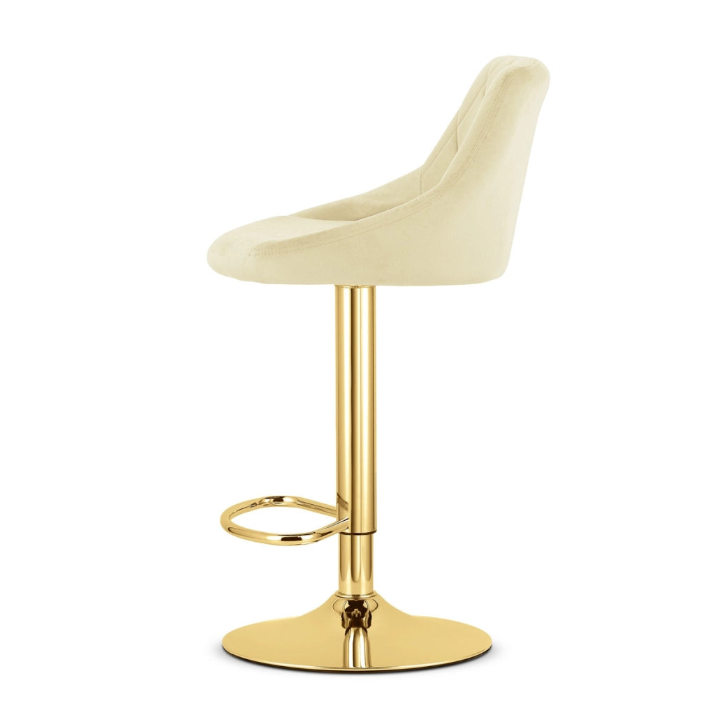 Sgabello girevole Kast in velluto beige e base oro