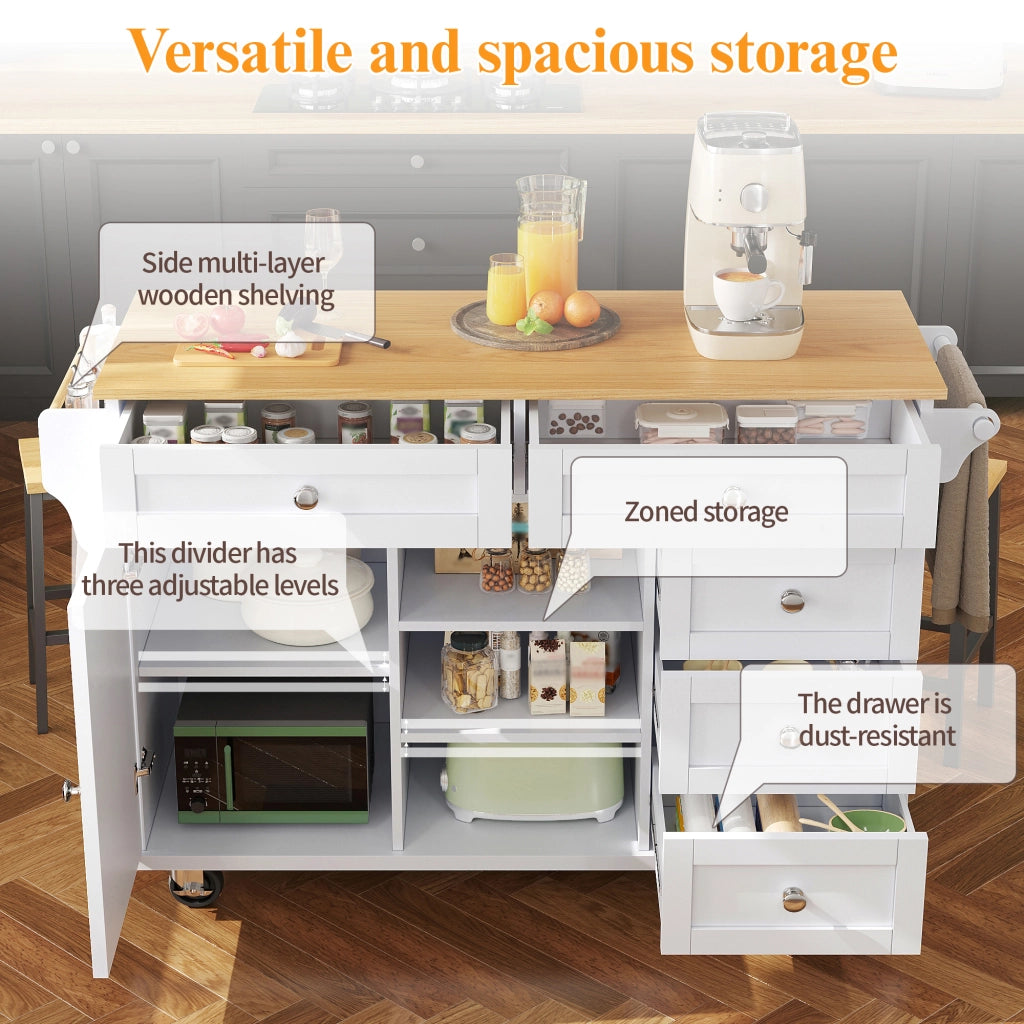 Carrello da Cucina con Cassetti ¨C MINIMAL ¨C Bianco, 134x46x92 cm
