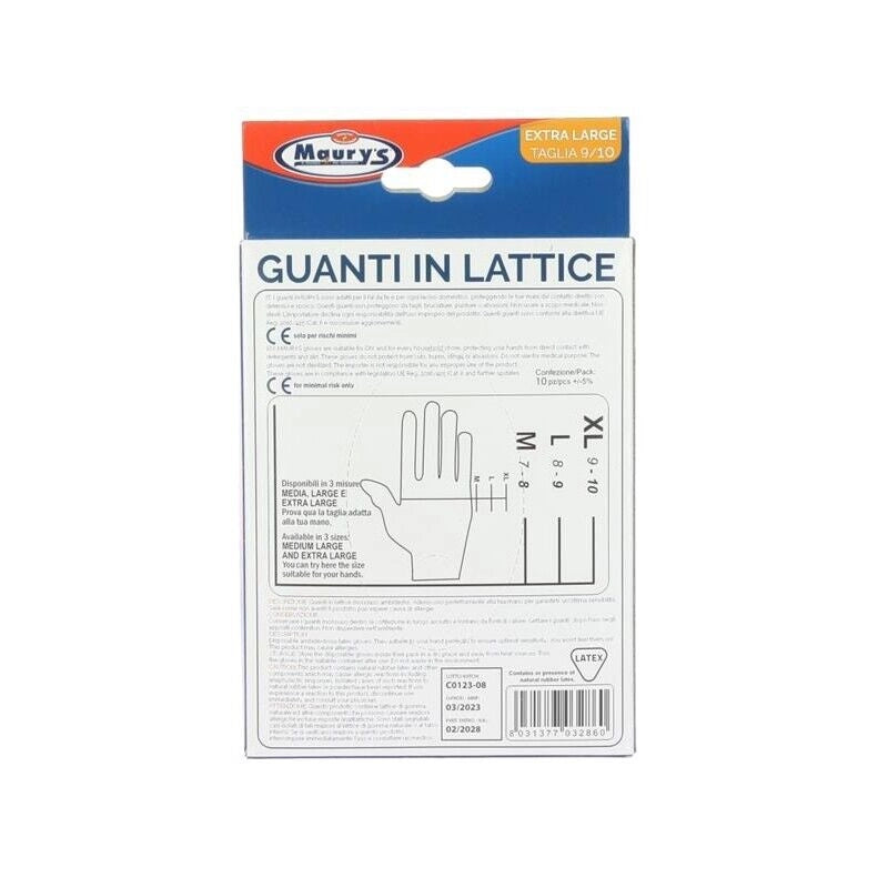 MAURY'S GUANTI IN LATTICE DA LAVORO ANTISCIVOLO CONFEZIONE DA 10PZ TG XL