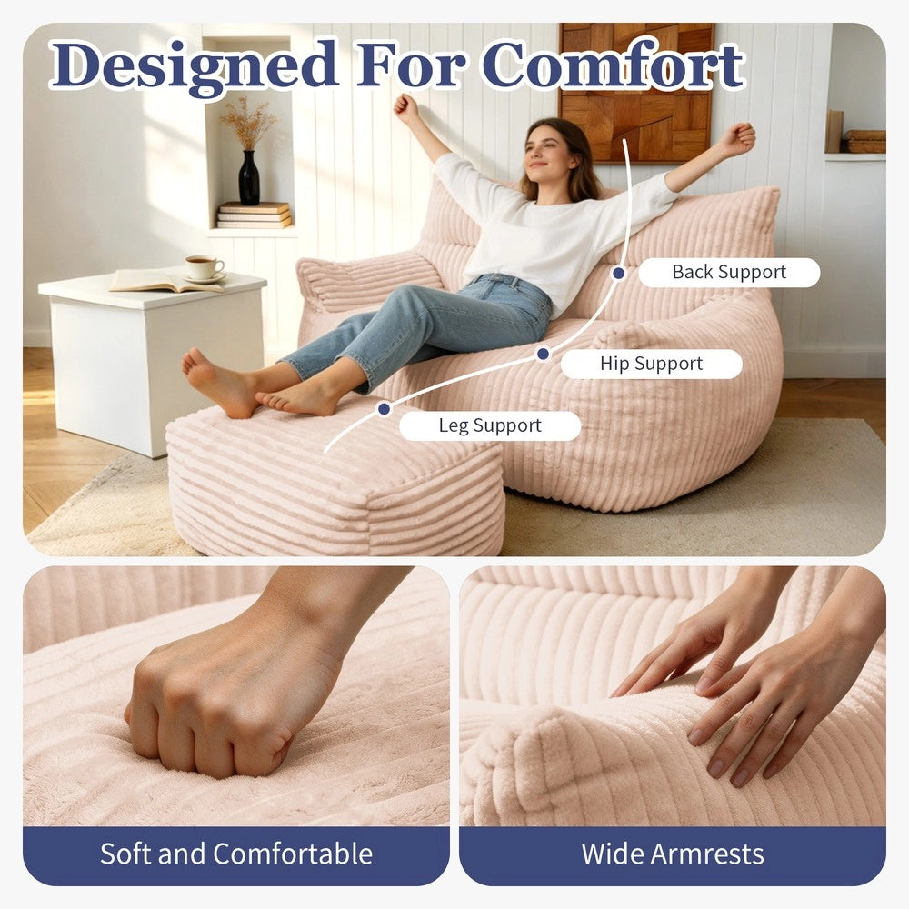 Poltrona Pouf Doppio con Poggiapiedi ¨C MINIMAL ¨C Tessuto, Soggiorno