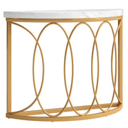 Consolle con piano ovale e struttura metallica; per ingresso; in MDF; oro e bianco