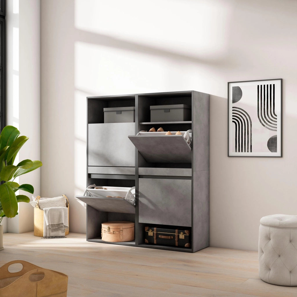 Scarpiera, 120x35x145cm, Camera da letto, Armadio, grigio cemento RF3522