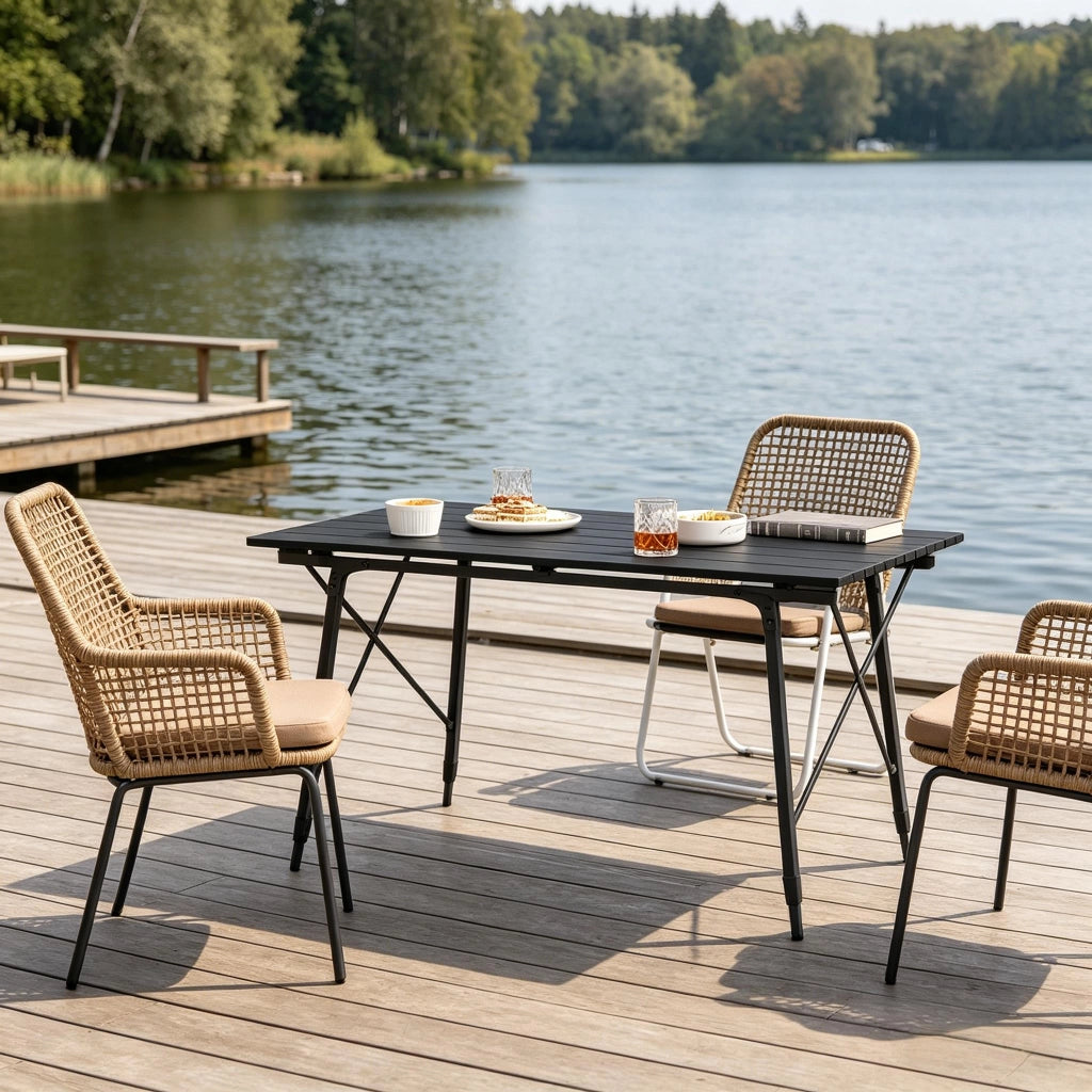 TAVOLO Pieghevole da campeggio regolabile 120 x 68,5 cm Alluminio Nero