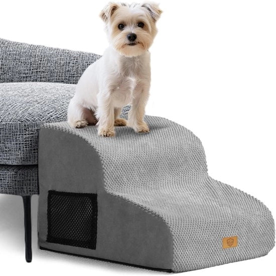 Scalinata per animali 2 gradini con tessuto per cani - pendenza morbida con copertura in peluche - altezza 30 cm (grigio)
