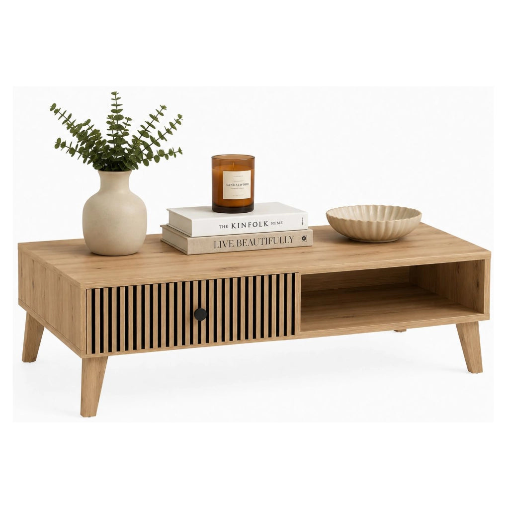 Liparime, Tavolino da Salotto 2 Cassetti, 102x67x32h cm Marrone Rovere Nodi