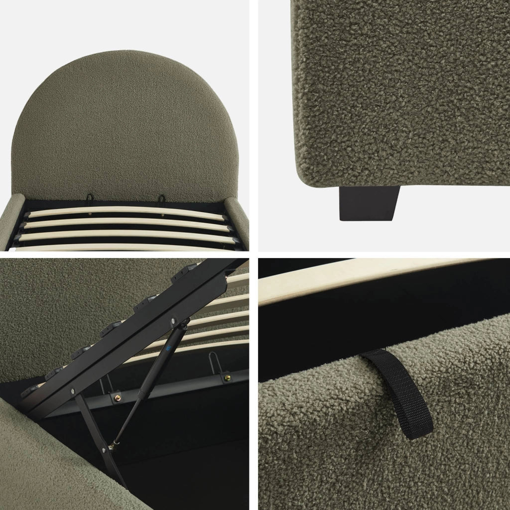 Struttura letto con contenitore e testiera 90x190cm, imbottita bouclé,