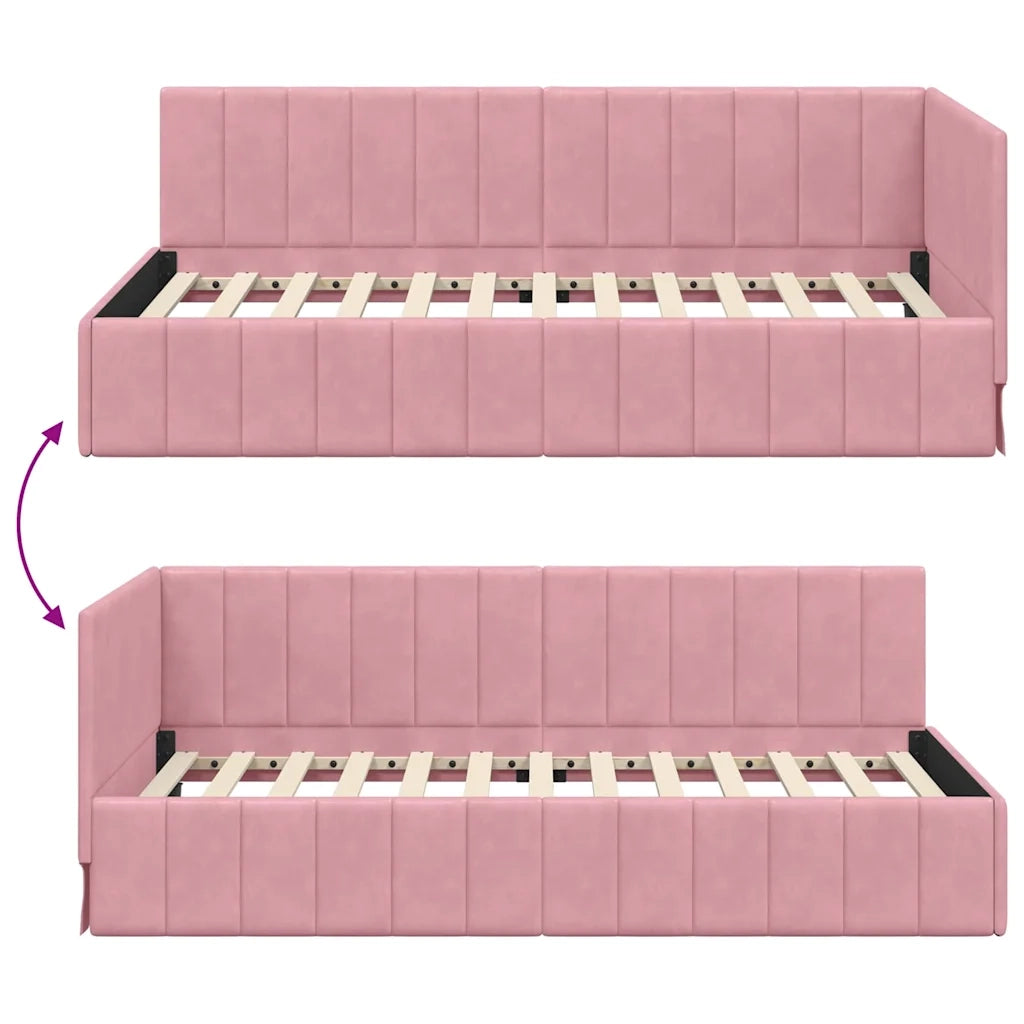 Cornice del letto ad angolo Rosa 90 cm x 190 cm Velluto 42016300