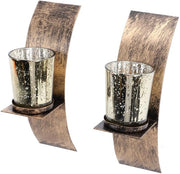 Sostegno per candela in metallo e vetro - decorazione rustica - 20 cm alto - 6,5 cm largo