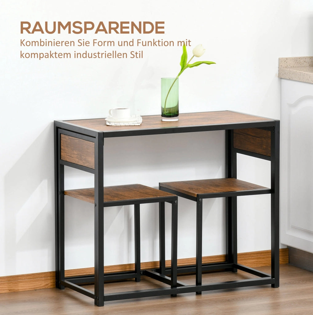 Set tavolo da pranzo con 2 sedie in MDF e acciaio
