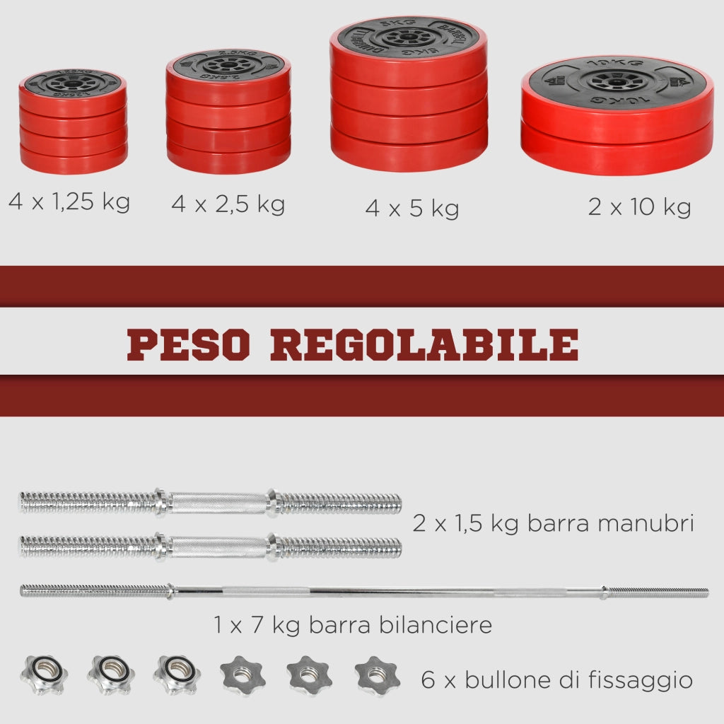 Set Bilanciere Dischi 65kg ¨C zephmum ¨C Metallo Sabbia Ferro Gomma Rosso