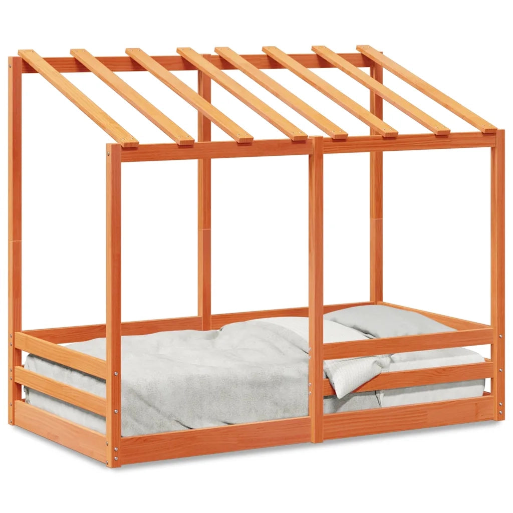 Letto Bambini | Letto Infantile | Lettino con Tetto Marrone Cera 70x140 cm Massello Pino