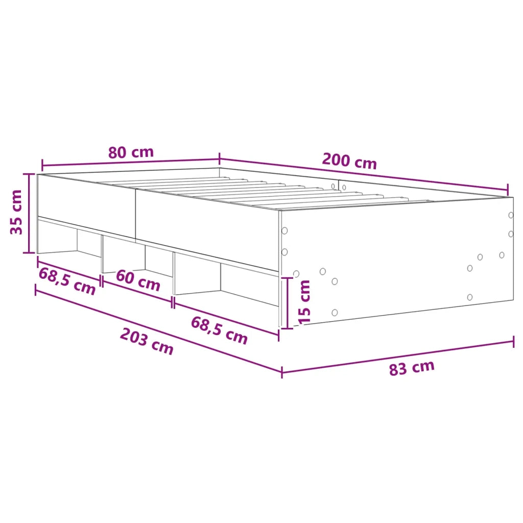Struttura del letto con lo scaffale Rovere Sonoma 80 x 200 cm 3429670