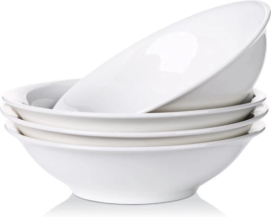 Set di 4 contenitori in porcellana bianca per pasta, cere, zuppe e dessert - 1300 ml - Adatto per forno a microonde e lavastoviglie - 9" x 9" x 2,5