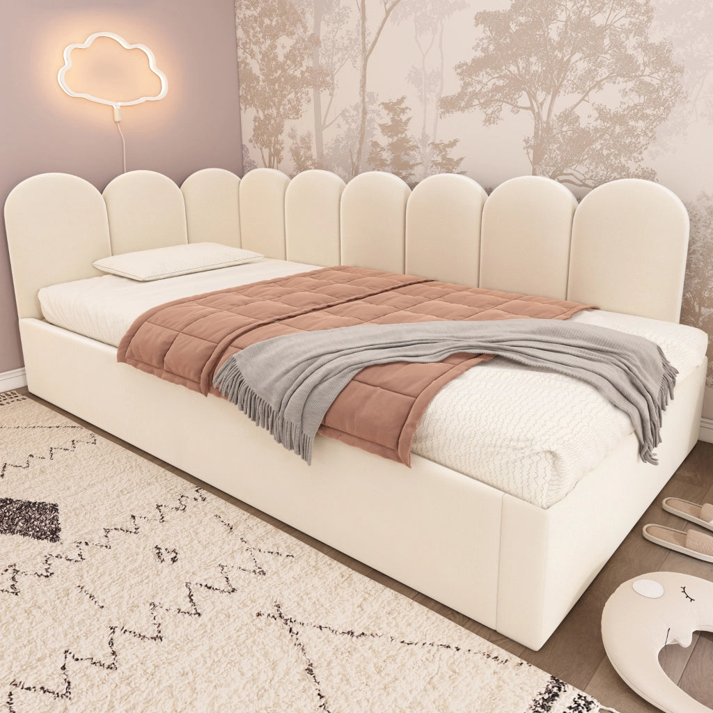 Letto daybed imbottito beige 90x200 cm con letto estraibile 90x190 cm