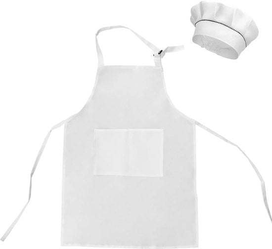 Grembiule da Cucina Flessibile - Cappello da Cucina - Asciugamano per Bambini - Polyester - 2 Tasche - Ideale per la Cucina e la Pittura (46 x 62 cm) - Set da Cucina per Bambini