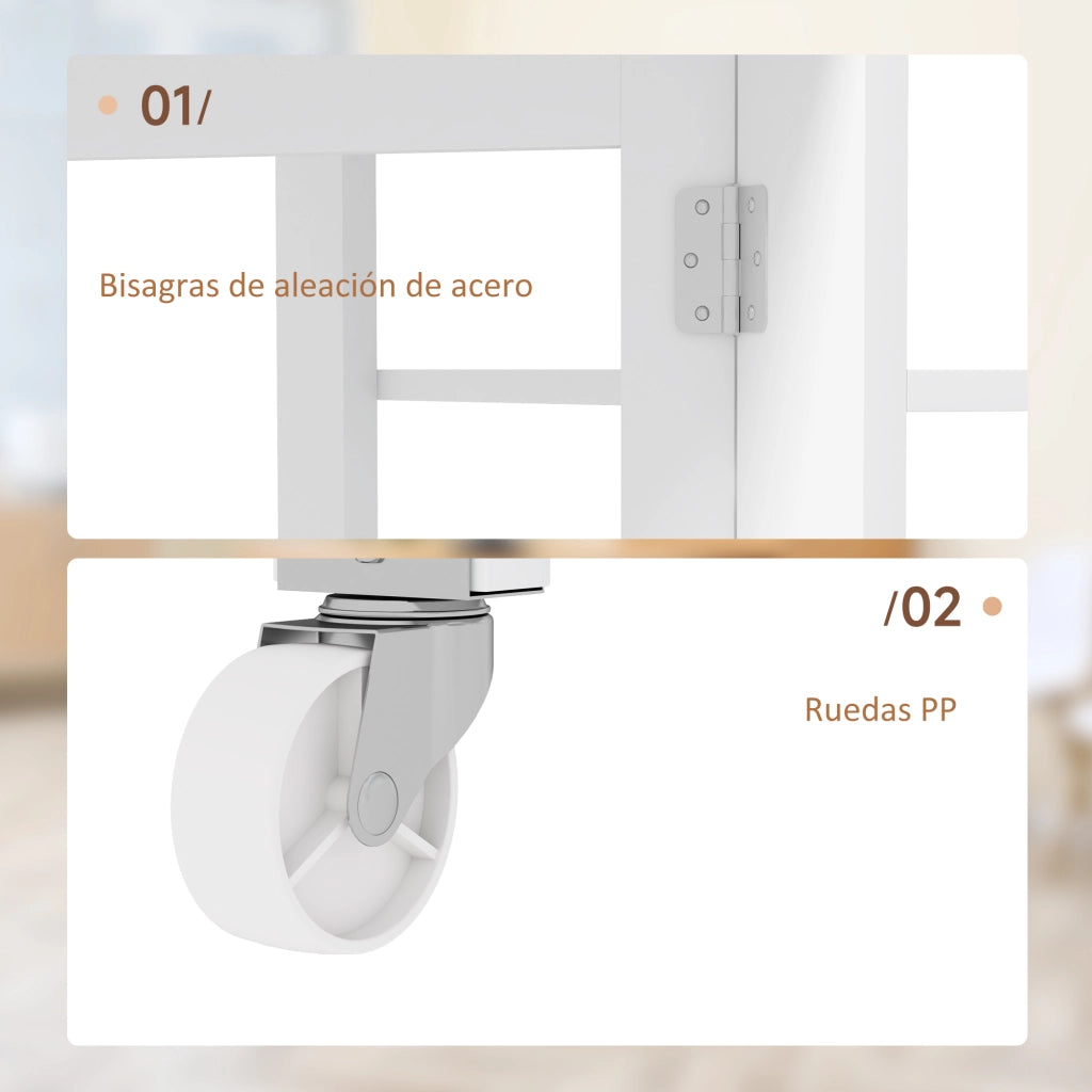 Tavolo da Cucina Pieghevole con Ruote e Ripiani ¨C Zephmum ¨C Bianco 120x60x75 cm