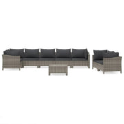 Set di mobili da giardino mobili da esterno set da 9 pezzi con cuscini resina intrecciata grigia 02_0018006