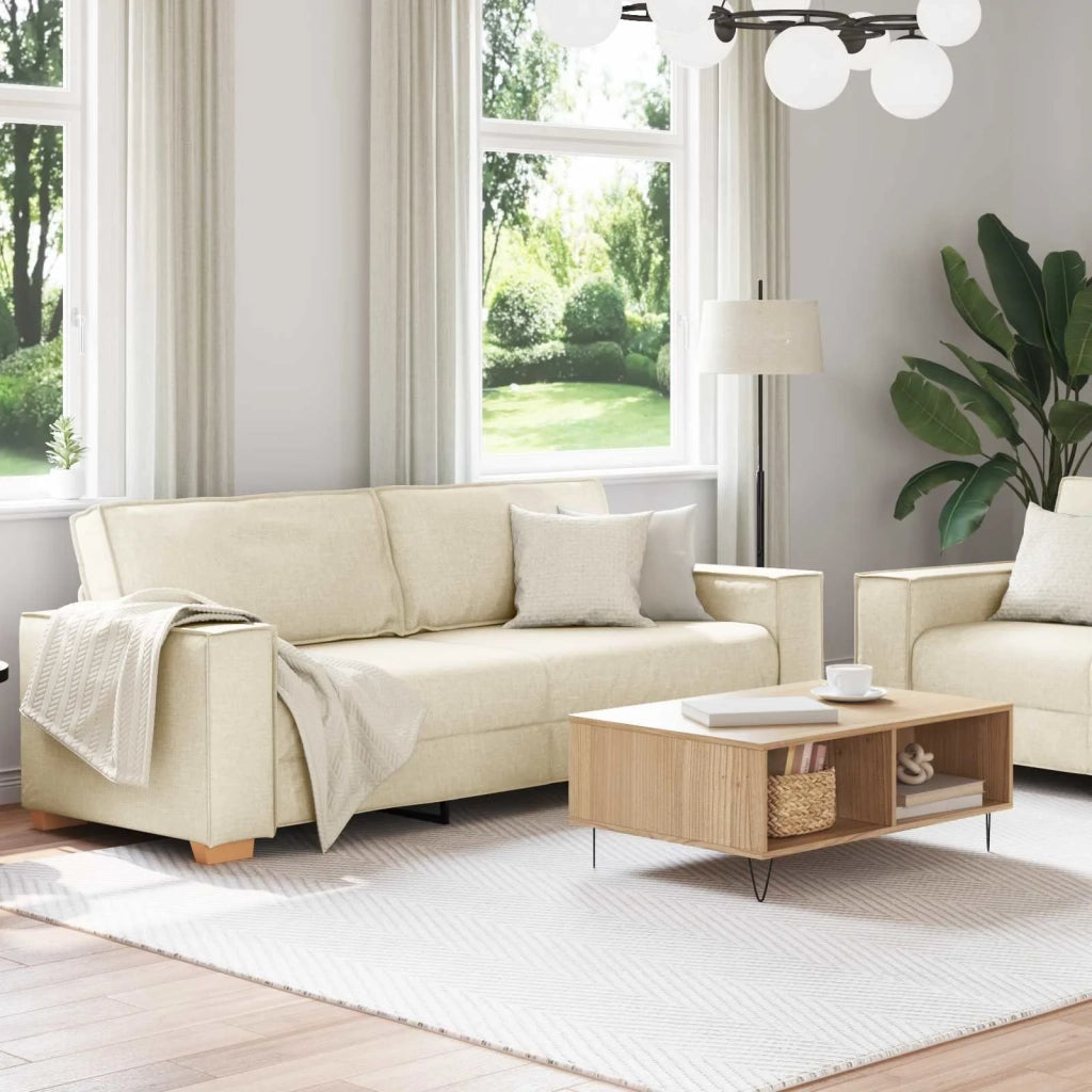 Divano 2 pcs Beige 220 x 80 x 84 cm Tessuto misto lino 3324686