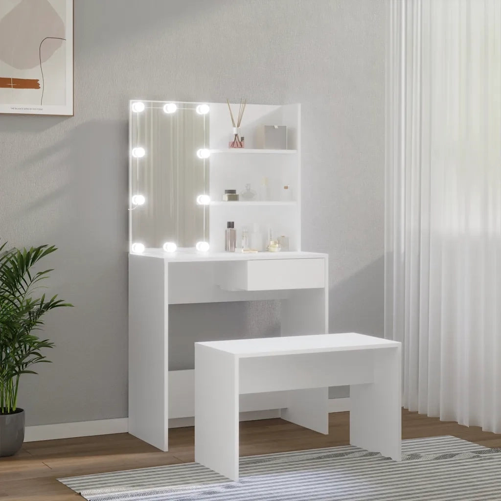 Set Tavolo da Toeletta Bianco con LED in Legno Multistrato 3114107