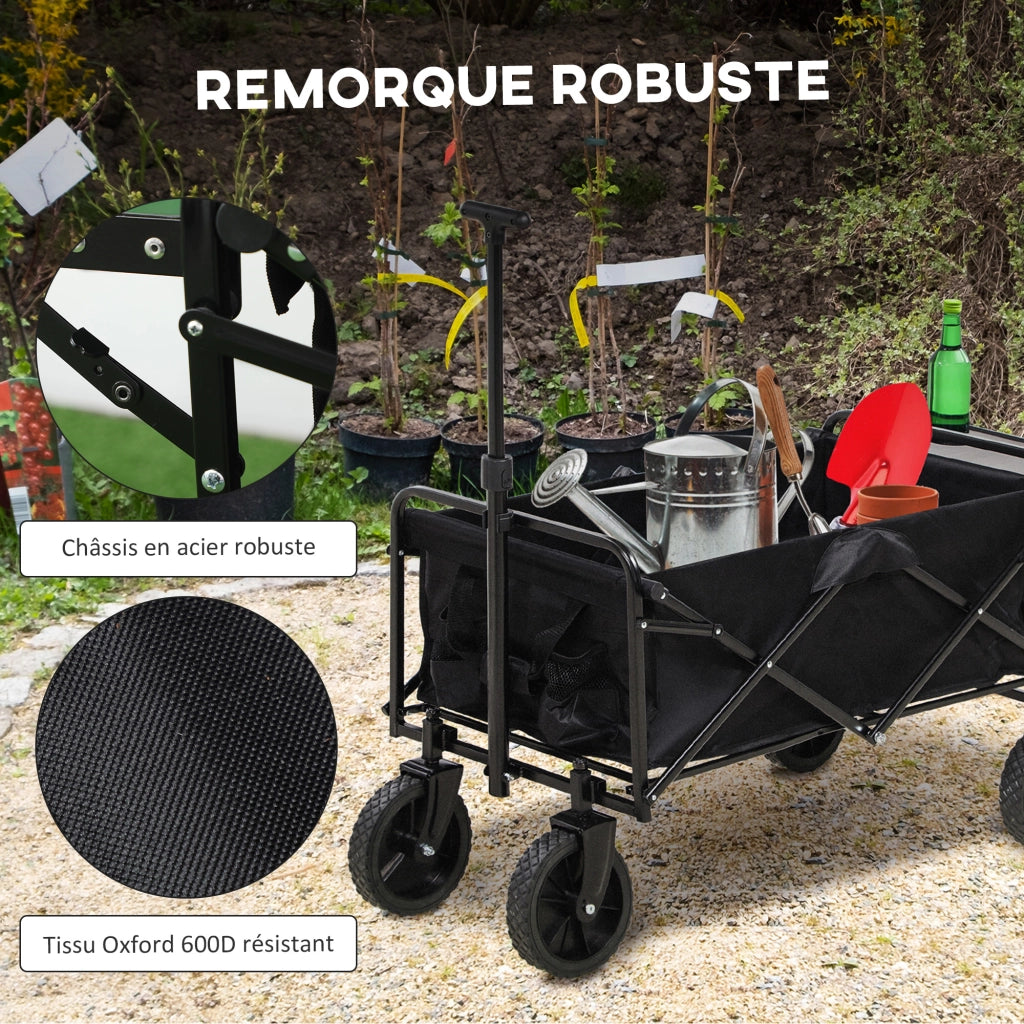 Carrello da Giardino Pieghevole 4 Ruote ¨C zephmum ¨C Nero