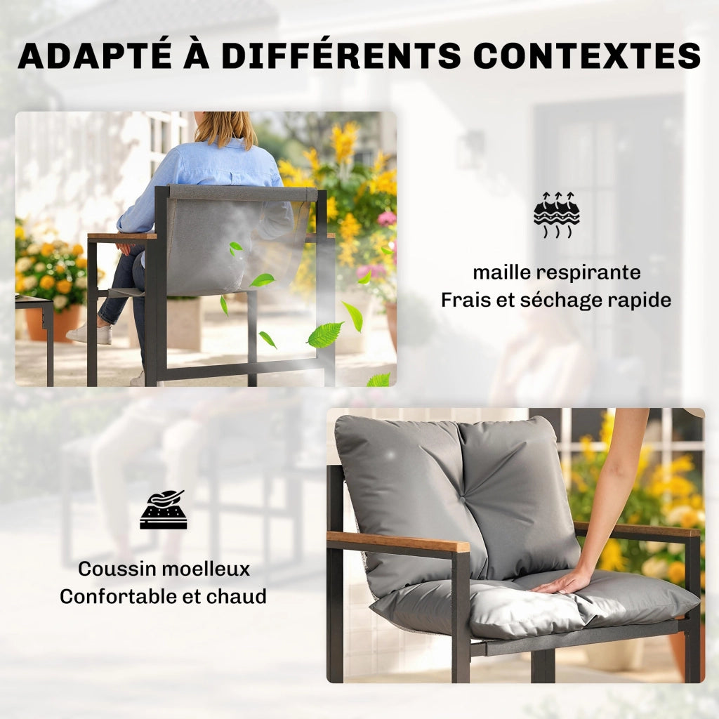 Set Giardino 3 Pezzi con 2 Poltrone e Tavolino ¨C Minimal ¨C Grigio, Polyrattan, Vetro