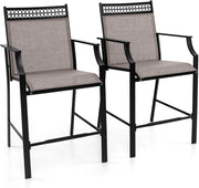 Set di 2 Sedie da Giardino, Poltrona da Bar per Patio, Sedie da Pranzo Altezza con Poggiapiedi e Braccioli, con Gambe in Metallo, Portata 180 kg, 66 x 62 x 114 cm (Caffè)