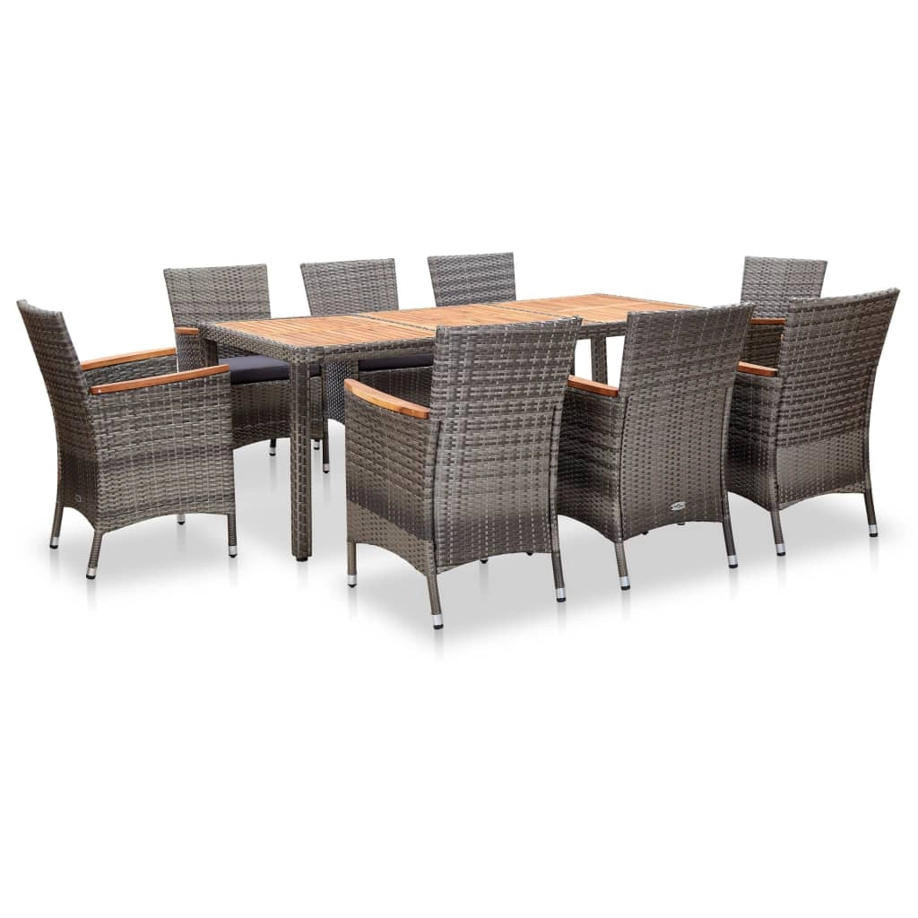 Set di mobili da giardino 9 pz con cuscini in poly rattan grigio 02_0018092