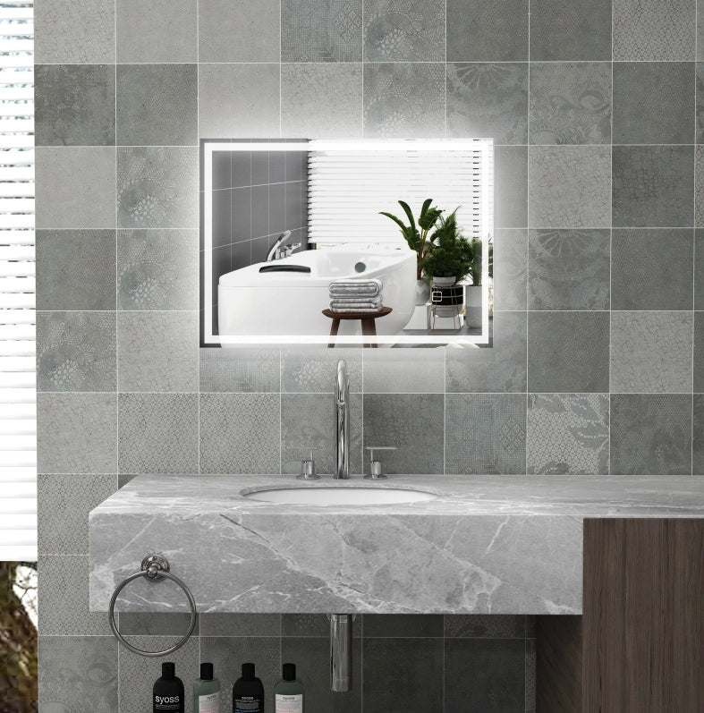 Specchio da bagno LED 70x50 cm in vetro argentato， touch， antiappannamento