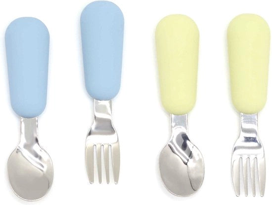 Set di Cucina per Bambini - 4 pezzi - Cucchiaini e Forchette per Bambini - Senza BPA - Cucina in Acciaio Inossidabile - Set di Cucina per Bambini - Set di Cucina per Bambini con Manici di Silicone
