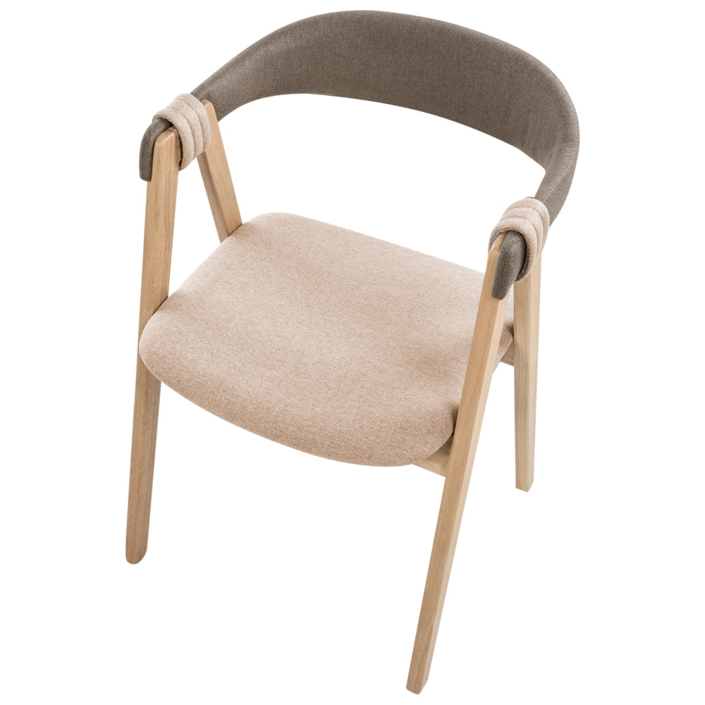 Set di 2 sedie da pranzo Rivestimento in poliestere marrone chiaro e tortora Gambe in legno di gomma Stile tradizionale retrò